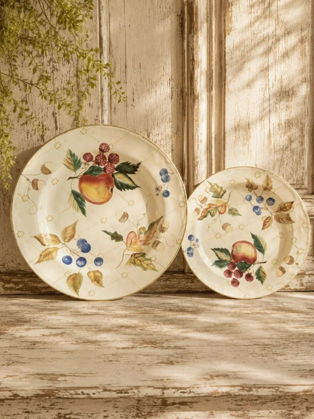 Charming Vintage Garden Splendor Hand-Painted Dinner & Salad Plate Set